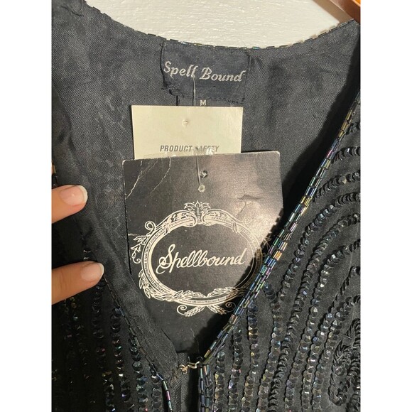 Vintage Black Sequin Vest Spell Bound Cropped Retro 80s 90s NOS NWT Size M - Picture 3 of 14